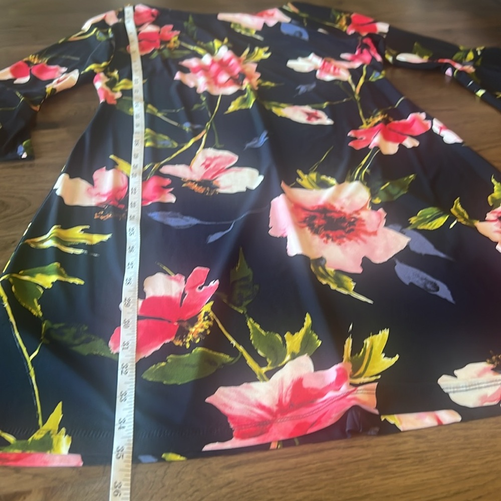 Tommy Hilfiger Black Floral Shift Dress with Pink & Green Accents - Picture 2 of 8